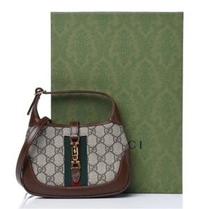 Gucci GG supreme monogram azalea calfskin web mini Jackie 1961 hobo bag